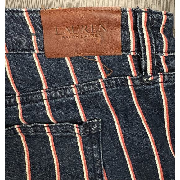 Lauren Ralph Lauren Women’s Red And White Pinstriped Jeans Size 16 Straight Leg - Picture 5 of 6